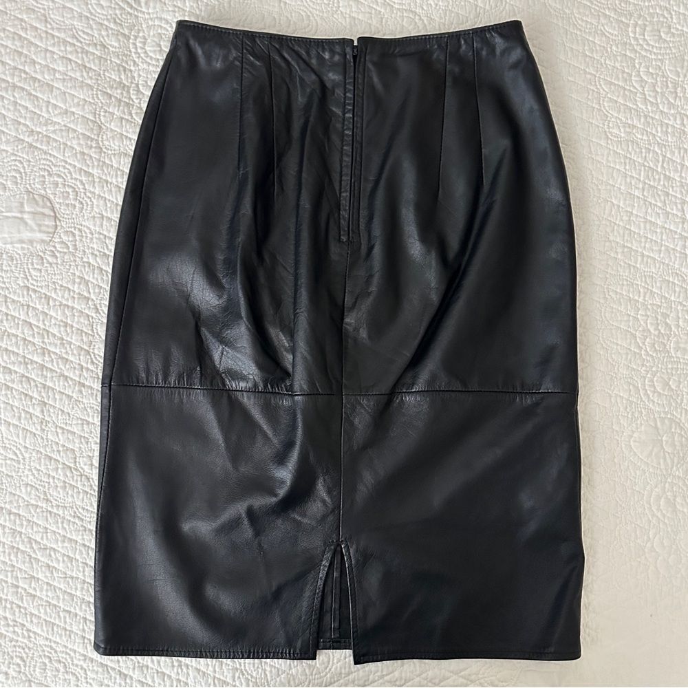 Vintage 80s Pia Rucci Black Leather Pencil Skirt Women’s - Picture 8 of 11